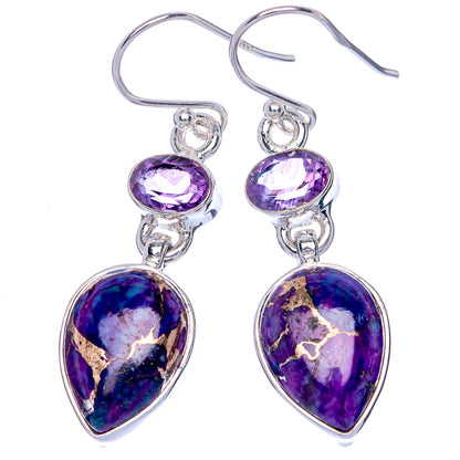 Purple Copper Composite Turquoise, Amethyst Earrings 1 5/8" (925 Sterling Silver) E433059