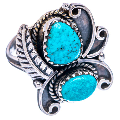 Turquoise oval-stone sterling silver ring with leaf-and-knot engravings, size 7