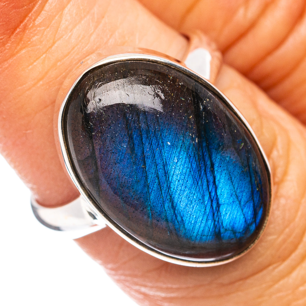 Premium Labradorite Ring Size 6 Adjustable (.925 Sterling Silver)