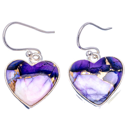 Heart-shaped purple and blue turquoise-style earrings with sterling silver hooks