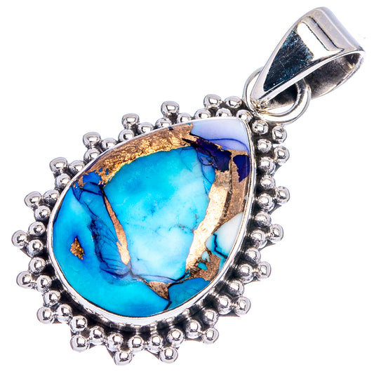 Turquoise teardrop cabochon pendant, .925 sterling silver scalloped frame and bail