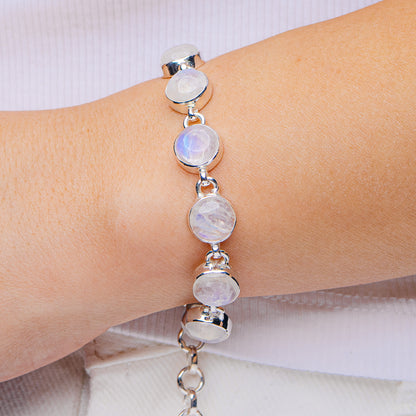 Rainbow Moonstone Bracelet 6 to 8" (.925 Sterling Silver)