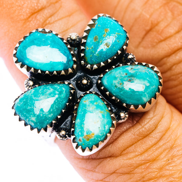 Southwestern Style Kingman Turquoise Ring Size 7 Adjustable (.925 Sterling Silver)