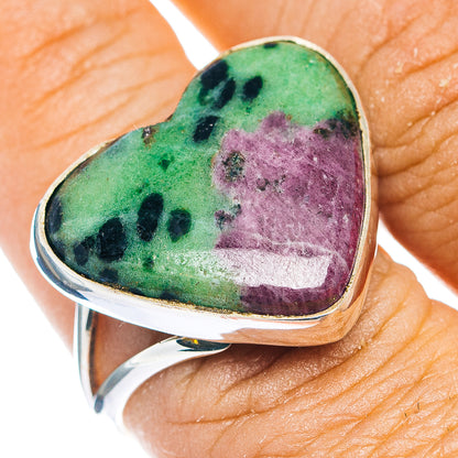 Heart-shaped Ruby in Zoisite ring with green and purple stone, .925 sterling silver band