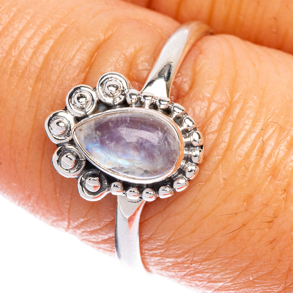 Rainbow Moonstone Dainty Ring Size 8.25 (925 Sterling Silver) R147215