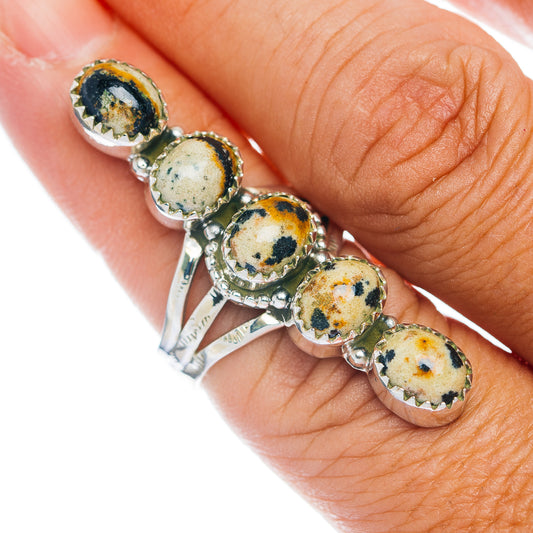Premium 5-Gemstone Finger Shield Dalmatian Jasper Ring Size 7 (.925 Sterling Silver)
