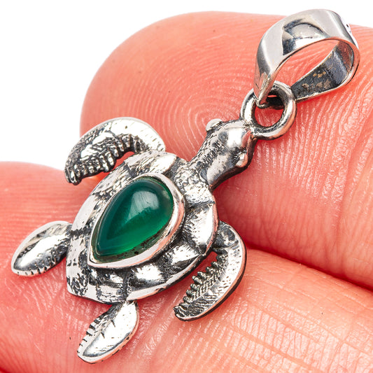 Green Onyx Seaturtle Dainty Pendant 1 1/8" (925 Sterling Silver) P43551