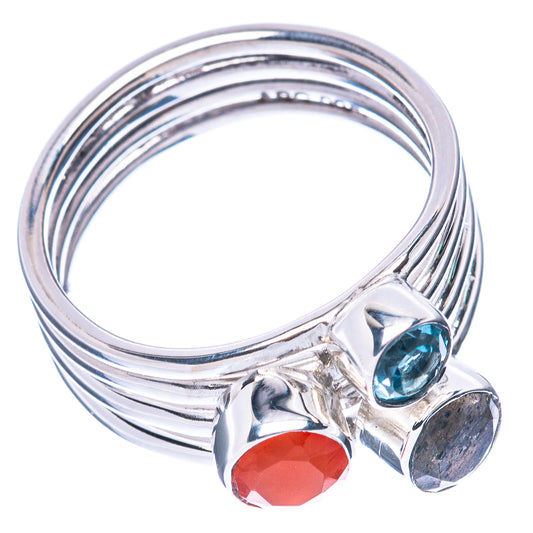 Premium Carnelian, Labradorite, Blue Topaz 925 Sterling Silver Ring Size 6.25 (925 Sterling Silver) R2708