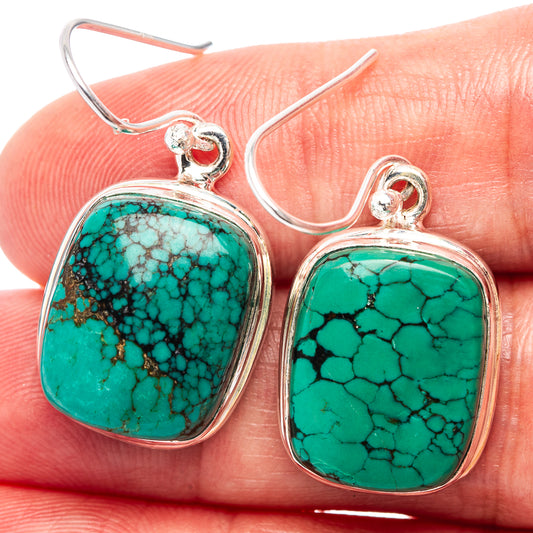 Turquoise oval gemstone drop earrings on .925 sterling silver with fishhook backs