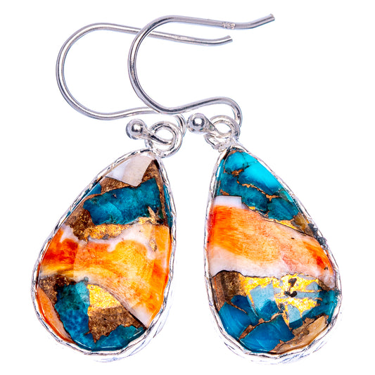 Spiny Oyster Turquoise Earrings 1 3/8" (925 Sterling Silver) E1151