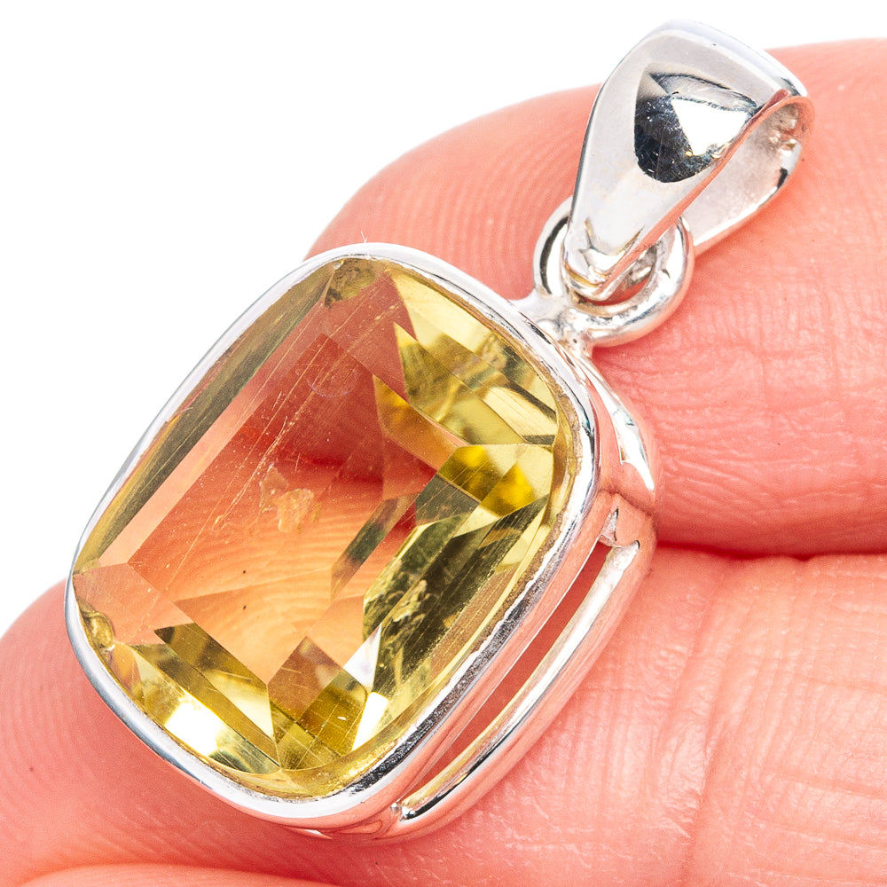 Faceted citrine pendant in polished 925 silver bezel with teardrop bail, yellow stone