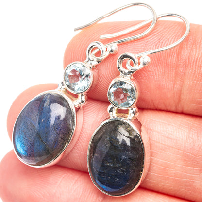 Labradorite, Blue Topaz Earrings 1 1/2" (925 Sterling Silver) E432548