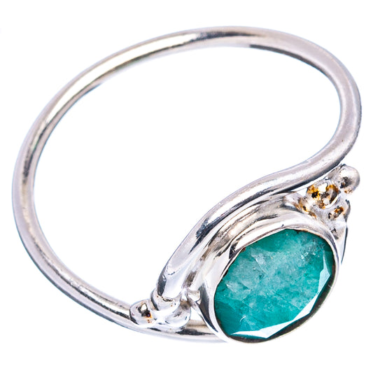 Sterling silver open-style ring with green oval sillimanite gemstone side view
