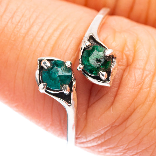 Stacked green sillimanite ring detail with two prong-set stones on silver band