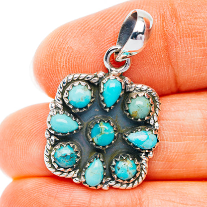 Southwestern Style Kingman Turquoise Pendant 1 1/4" (.925 Sterling Silver)