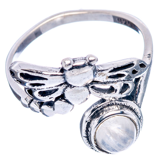 925 sterling silver dragonfly ring with openwork band and round moonstone cabochon