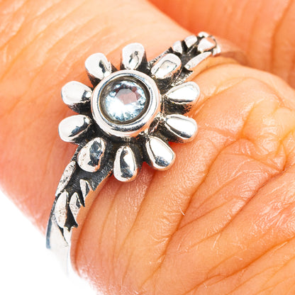 Blue Topaz Flower Dainty Ring Size 6 (.925 Sterling Silver)