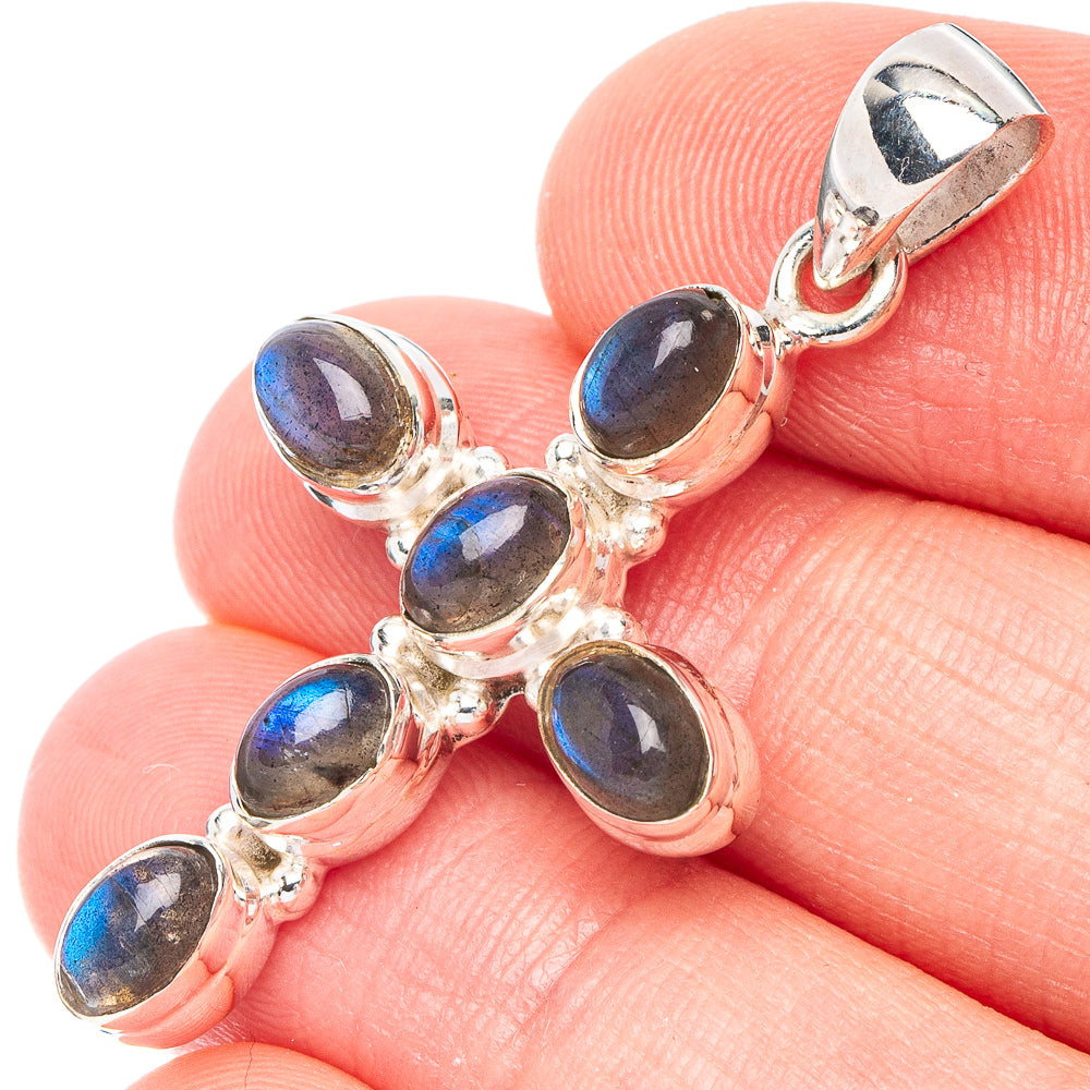 Labradorite Cross Pendant 1 5/8" (925 Sterling Silver) P43865