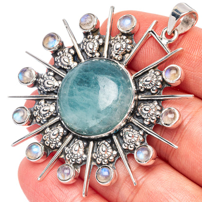 Signature Aquamarine, Rainbow Moonstone Pendant 2 1/4" (925 Sterling Silver) P44654