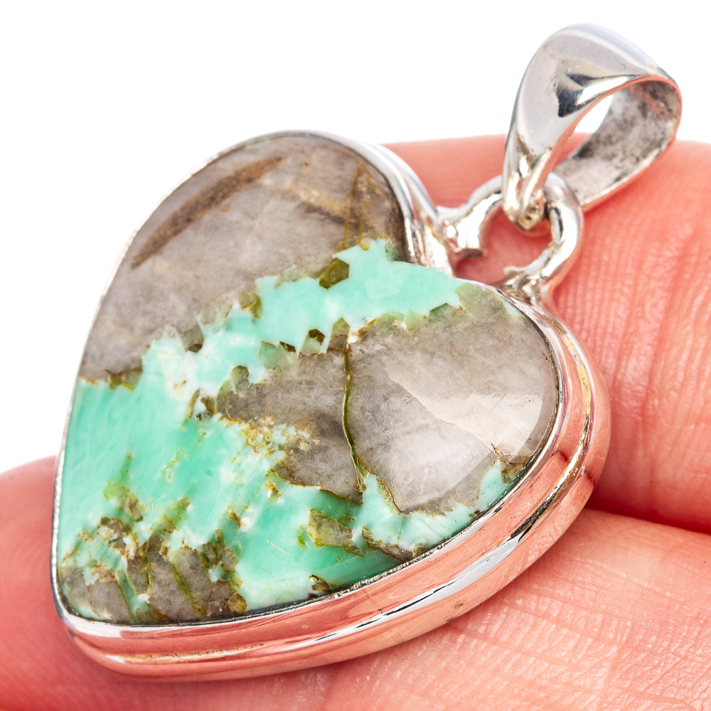 Variscite Heart Pendant 1 1/4" (925 Sterling Silver) P41589