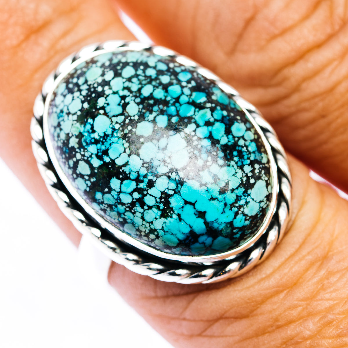 Premium Tibetan Turquoise Ring Size 8.25 (.925 Sterling Silver)