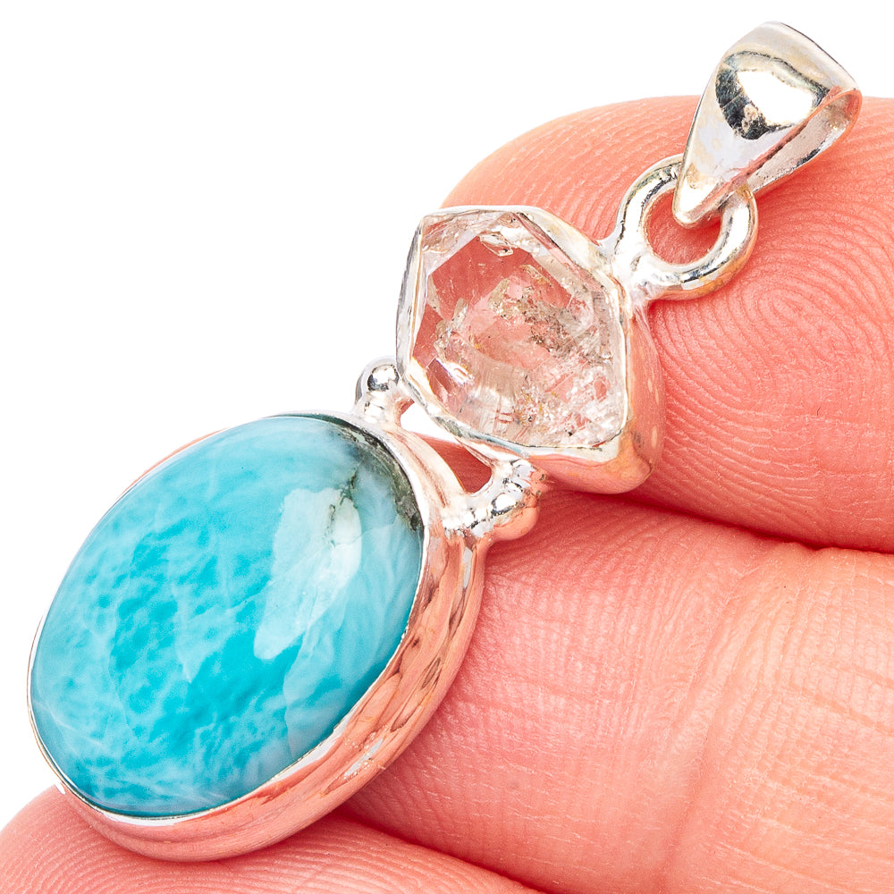 Larimar, Herkimer Diamond Pendant 1 3/8" (925 Sterling Silver) P43774