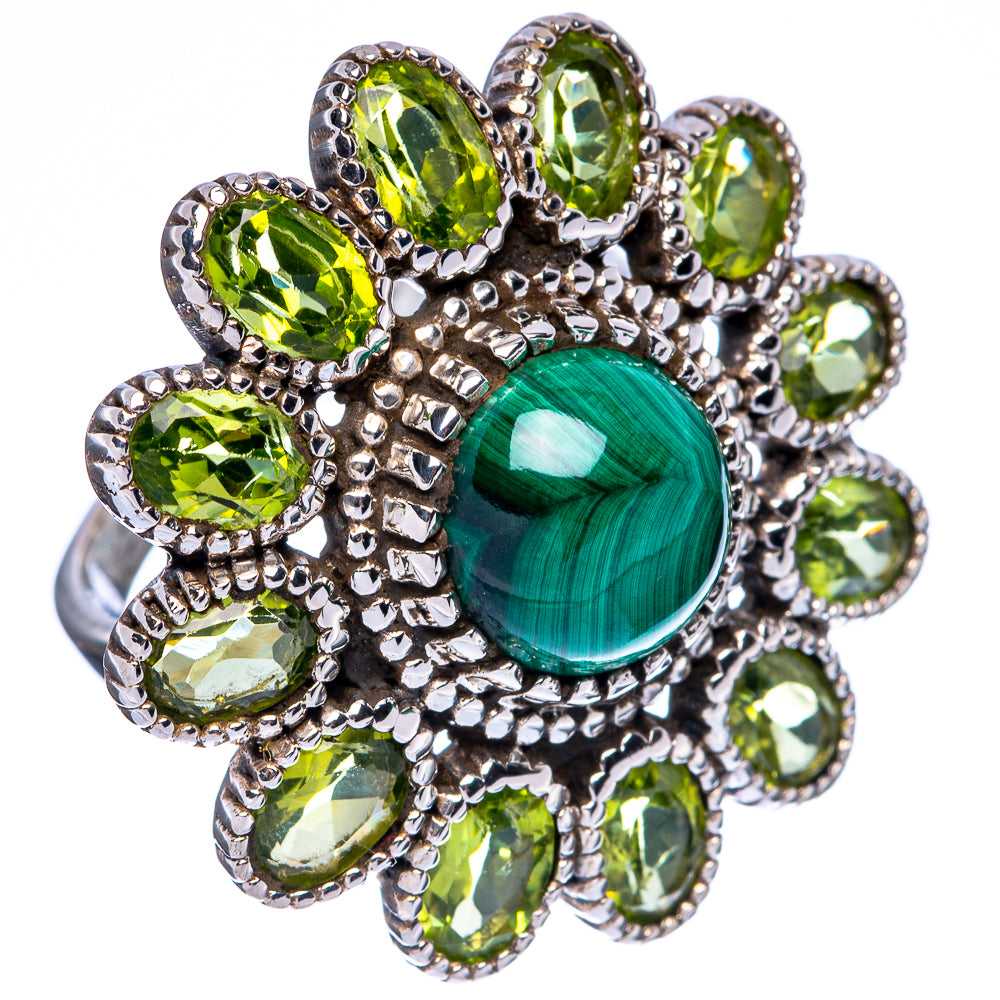 Large Malachite, Peridot Ring Size 7 (925 Sterling Silver) R146241