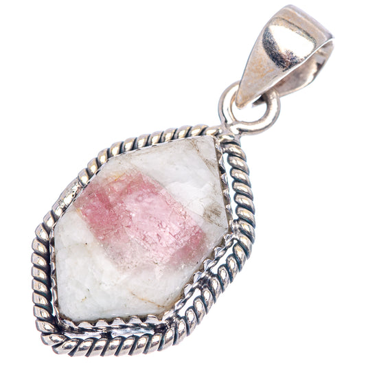 Pink tourmaline in quartz pendant with twisted rope edge .925 sterling silver bail