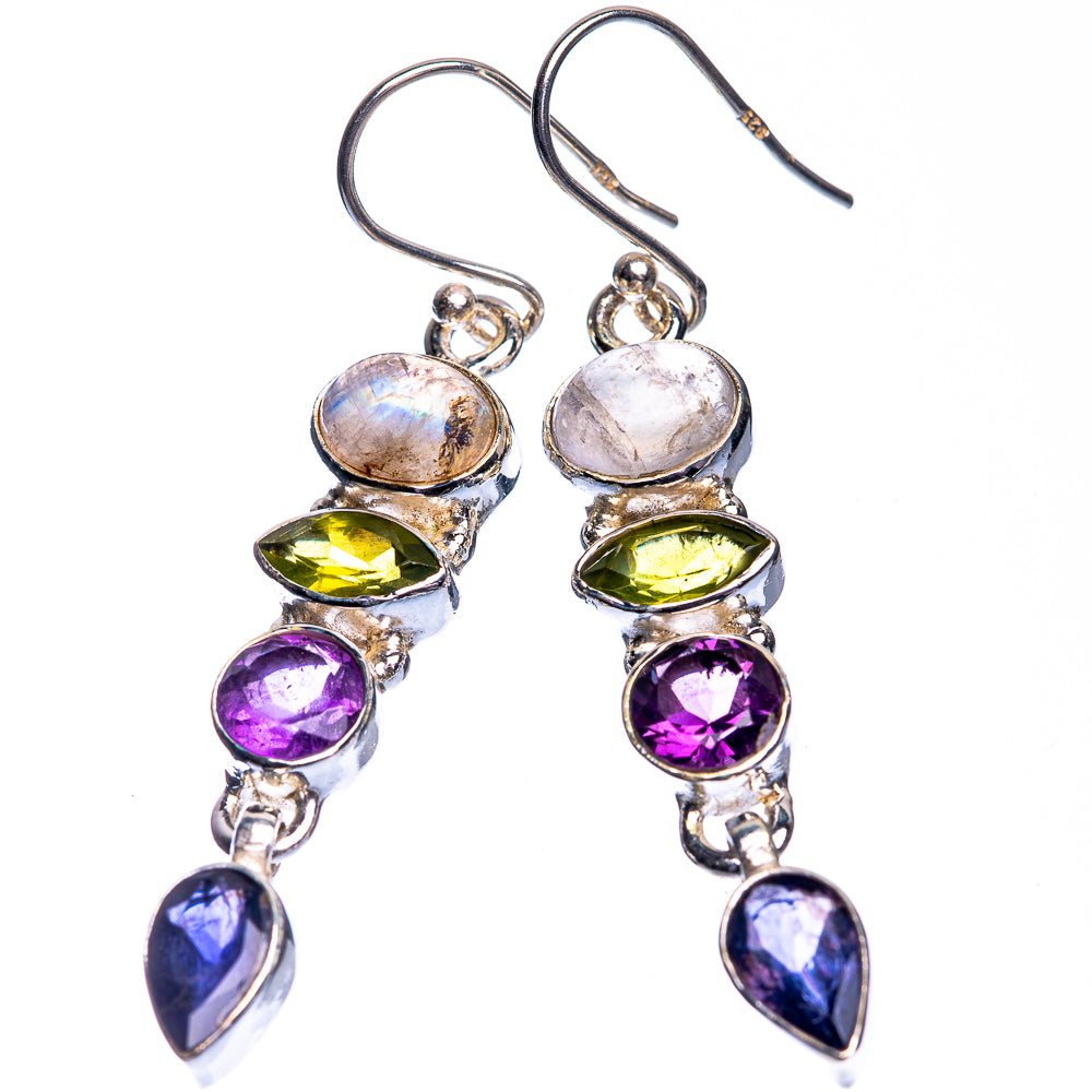 Rainbow Moonstone, Peridot, Amethyst, Tanzanite Earrings 2" (925 Sterling Silver) E432712