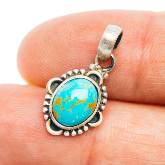 Turquoise round pendant in .925 sterling silver, beaded bezel and loop bail