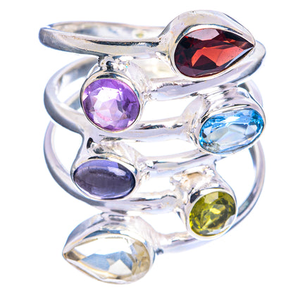 Large Garnet, Amethyst, Blue Topaz, Tanzanite, Peridot, White Quartz Ring Size 8.75 (925 Sterling Silver) R144329