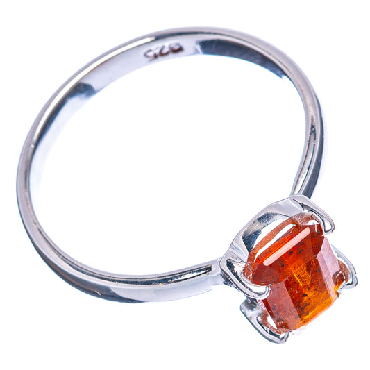 Orange kyanite square-cut ring, .925 sterling silver band marked 925, visible prong setting