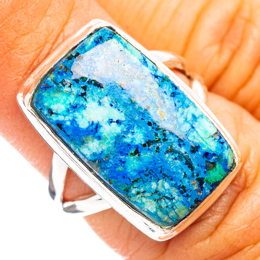 Sterling silver azurite ring with rectangular blue stone bezel, size 5.75