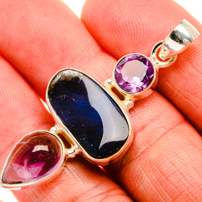 Boulder Opal, Amethyst 925 Sterling Silver Pendant 2" (925 Sterling Silver) PD38422