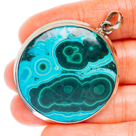 Malachite In Chrysocolla Pendant 2" (German Silver)