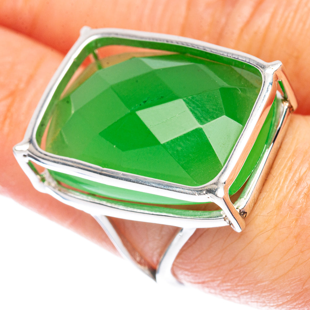 Green onyx gemstone ring in 925 sterling silver, faceted teardrop setting