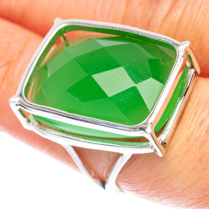 Green onyx gemstone ring in 925 sterling silver, faceted teardrop setting