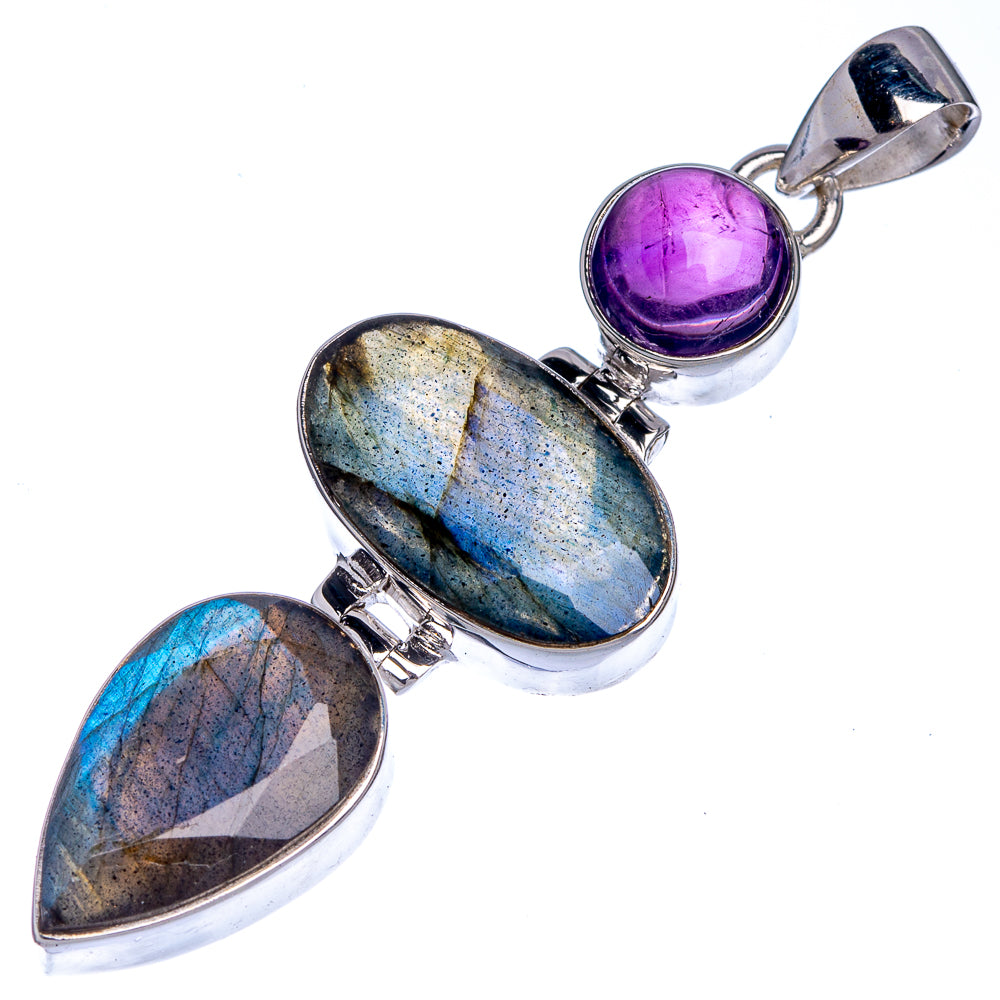 Labradorite, Amethyst Pendant 2 1/4" (925 Sterling Silver) P39807