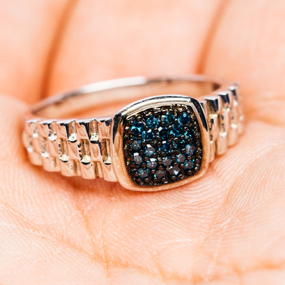 Blue Diamond Ring Size 8.75 (.925 Sterling Silver)