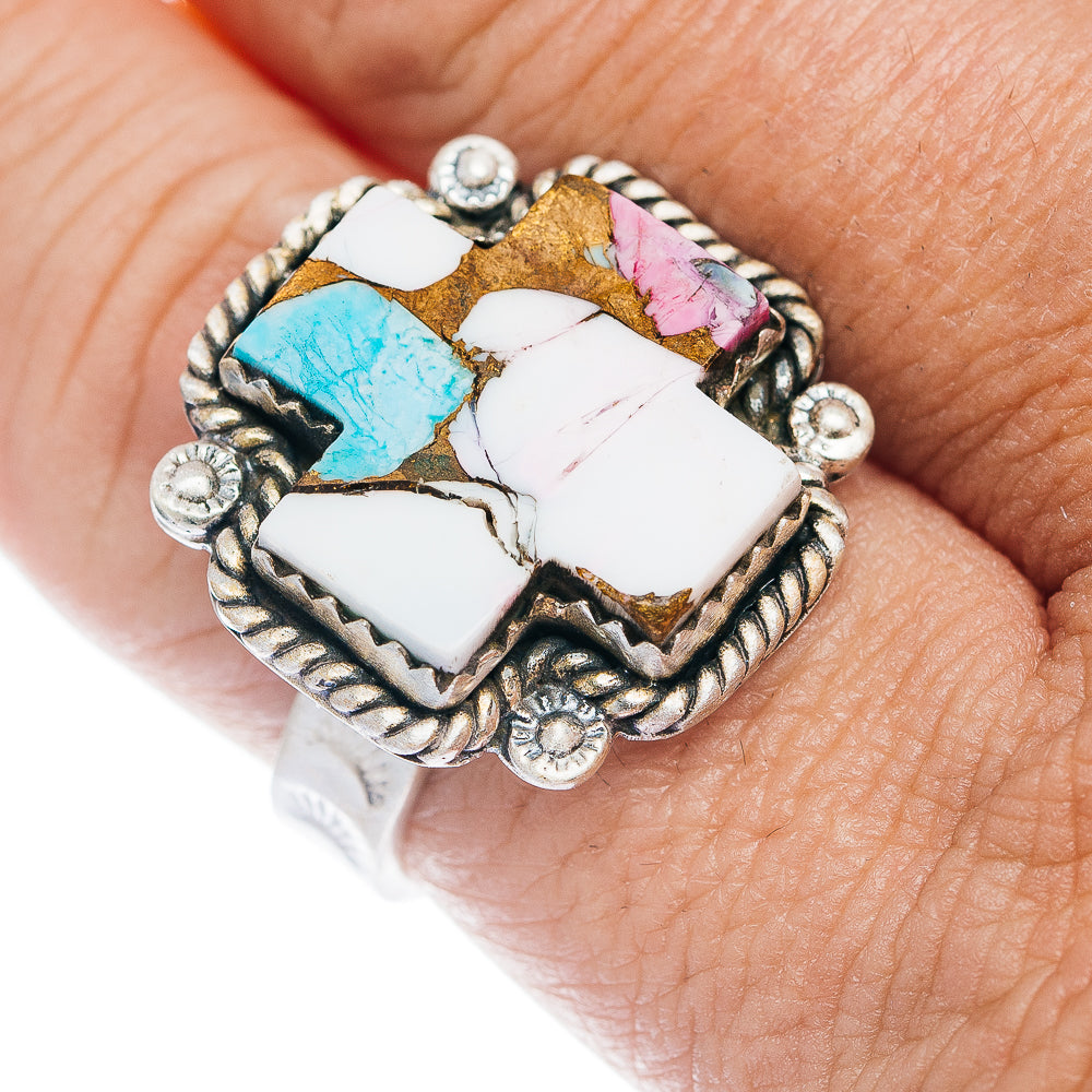 Exclusive Cotton Candy Turquoise Cross Ring Size 9 Adjustable (.925 Sterling Silver)