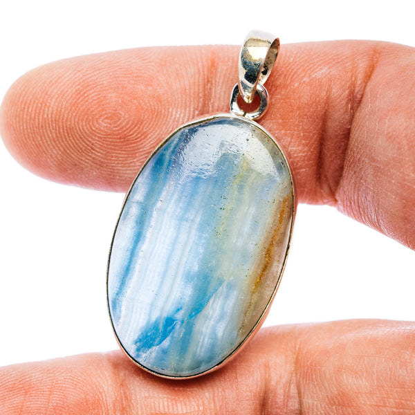 Rare Aquatine Lemurian Calcite Pendant 1 5/8" (.925 Sterling Silver)