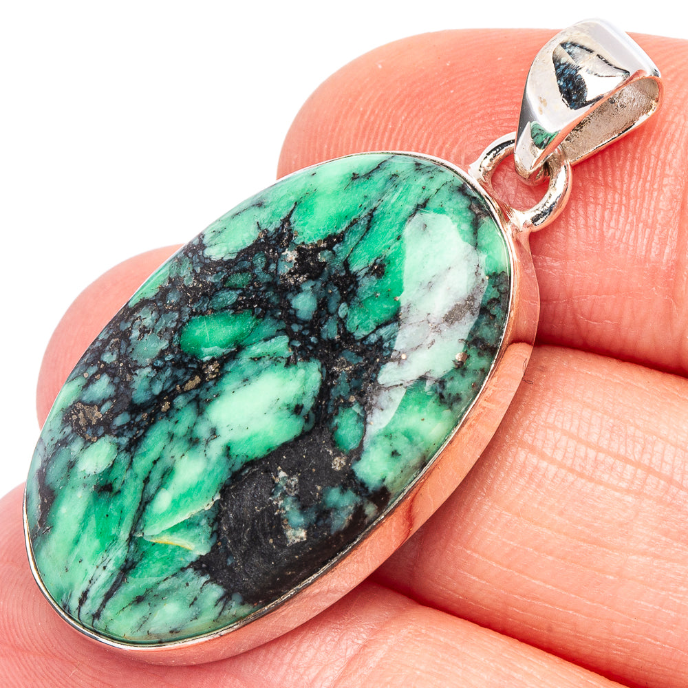 Oval green variscite pendant with sterling silver bezel and bail