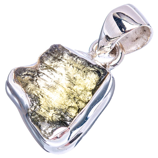 925 sterling silver moldavite pendant with gold-green rough stone and bail