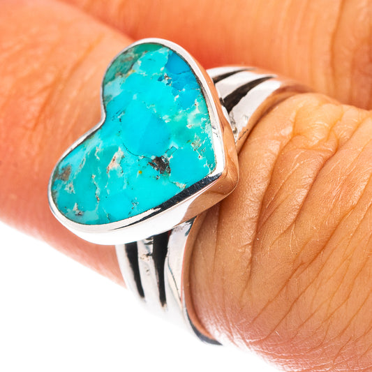 Turquoise heart ring in .925 sterling silver, on-finger angle
