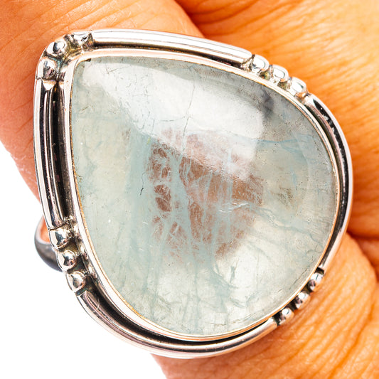 Aquamarine teardrop ring, 925 sterling silver setting, size 9.75
