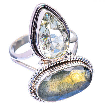 Large Labradorite, White Quartz Ring Size 10 (925 Sterling Silver) R140965