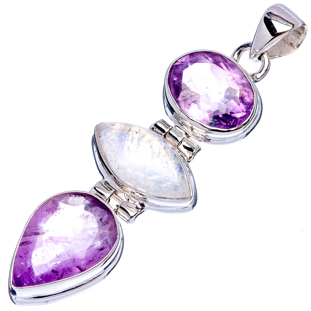 Premium Amethyst, Rainbow Moonstone Pendant 2 1/8" (.925 Sterling Silver)