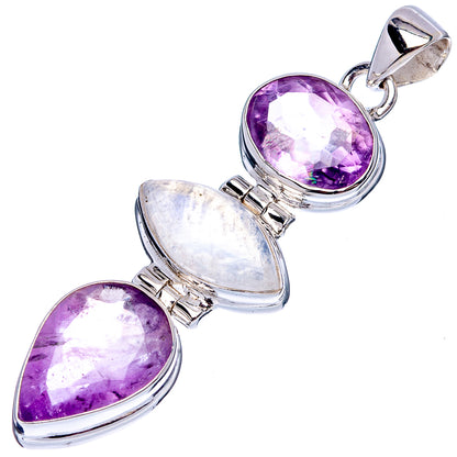 Premium Amethyst, Rainbow Moonstone Pendant 2 1/8" (.925 Sterling Silver)