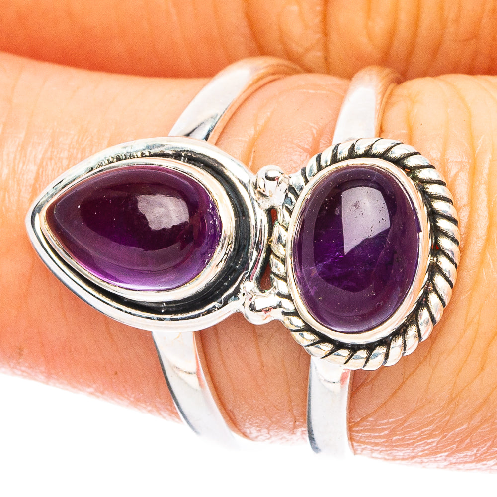 Amethyst double oval sterling silver ring, size 7