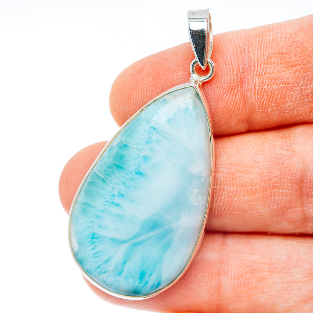 Premium Larimar Pendant 2" (.925 Sterling Silver) Carat
